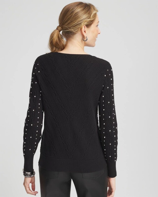 Studded V-Neck Pullover Sweater - image 3